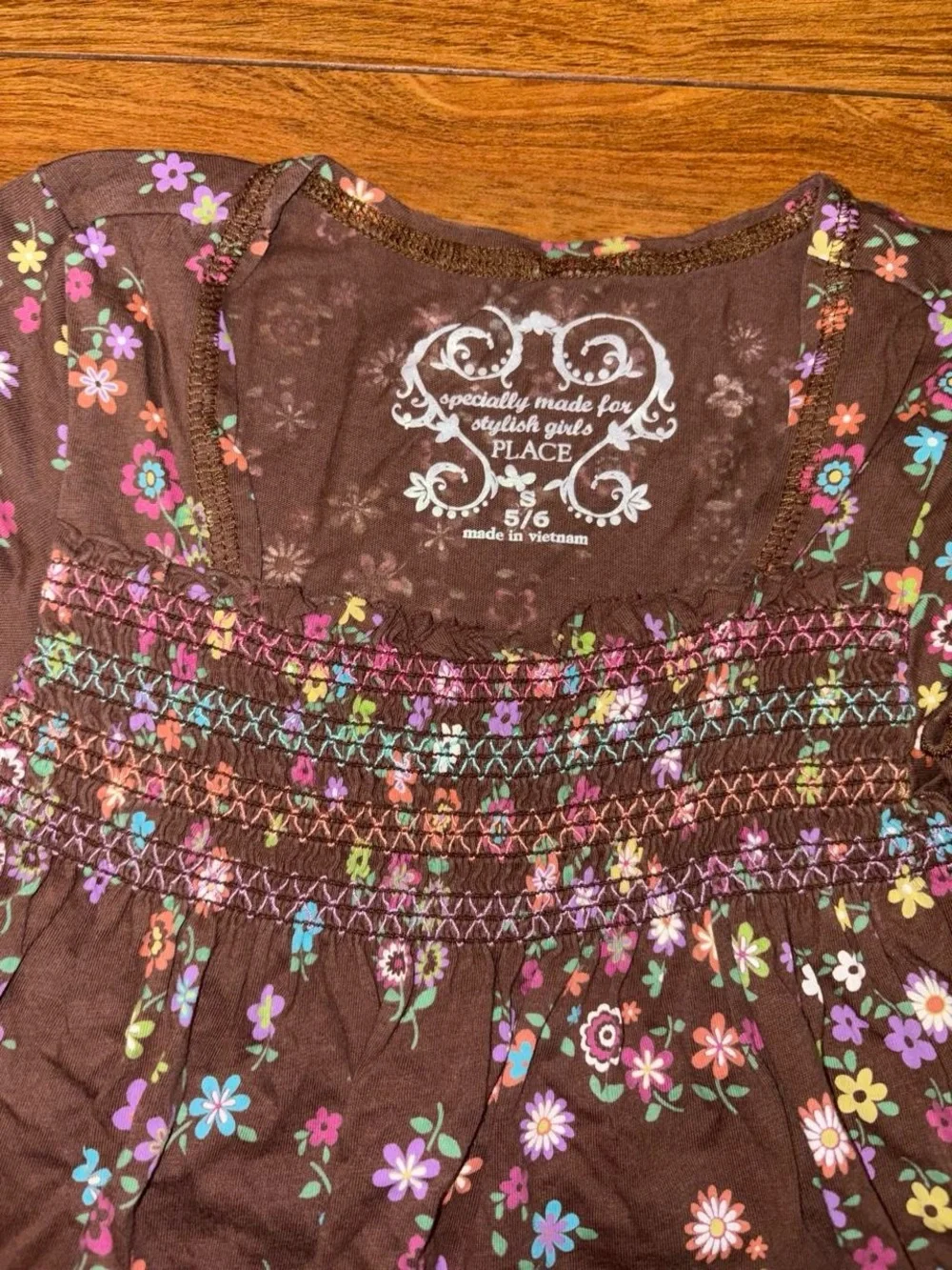 Brown floral Y2K babydoll top